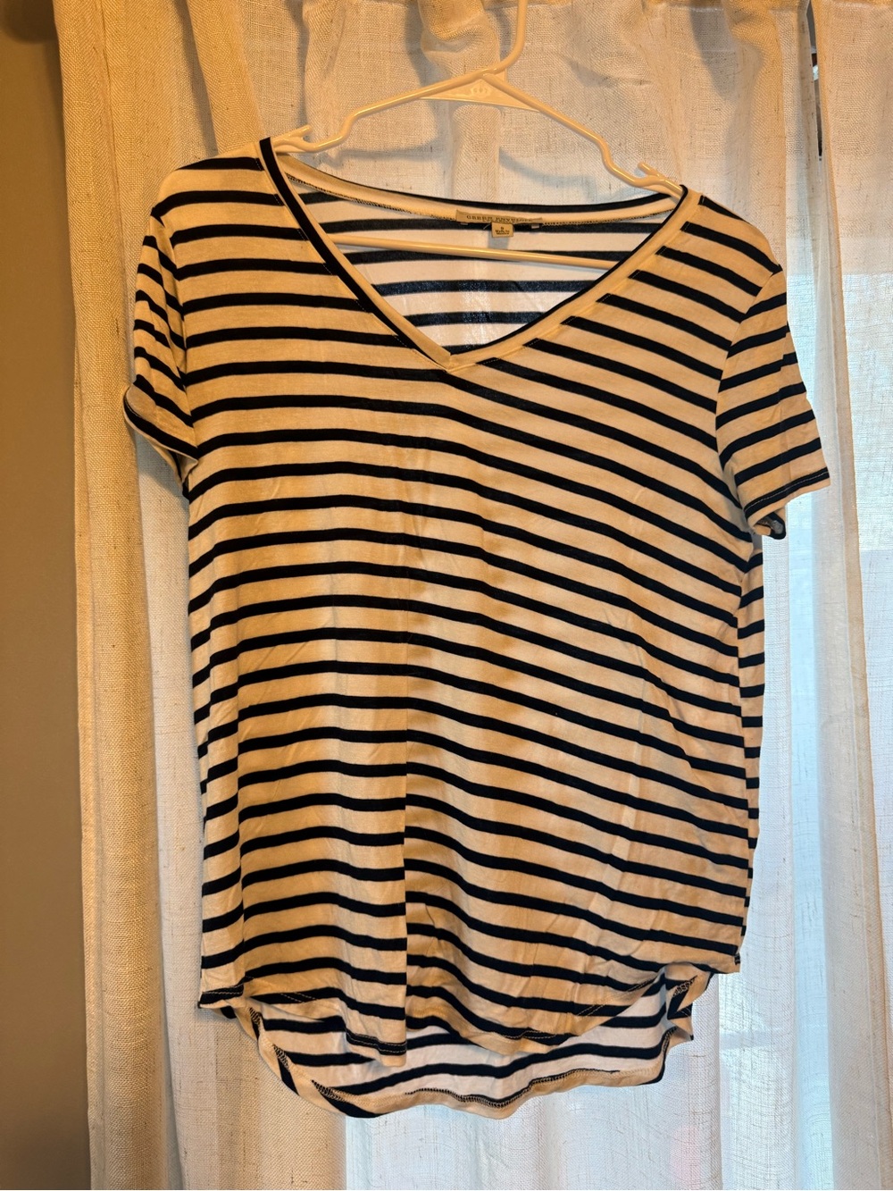 Green Envelope Black & White Striped V-Neck Tee